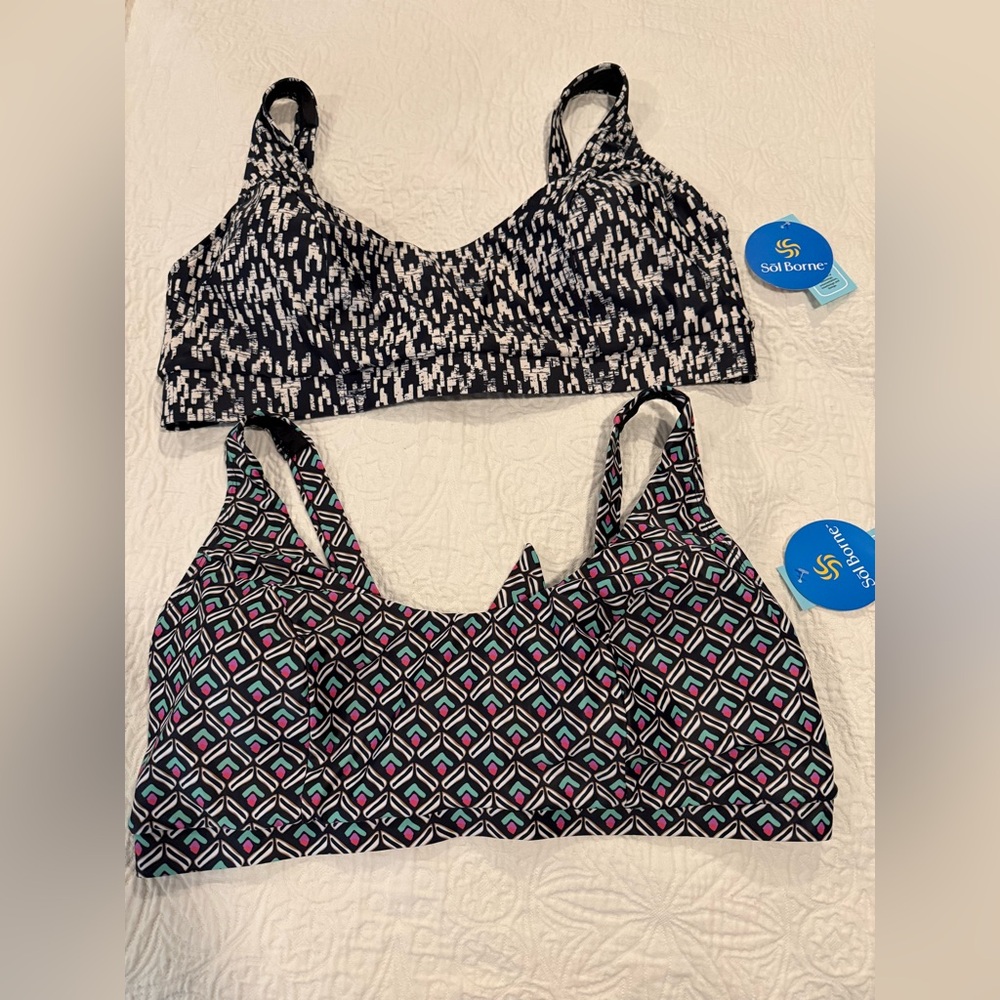 Sol Borne black print swim top swimsuit set of 2 3X NEW